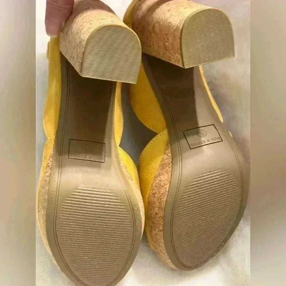 Sun + Stone Reeta Yellow Platform shoes adjustable ankle straps NIB Size 9M